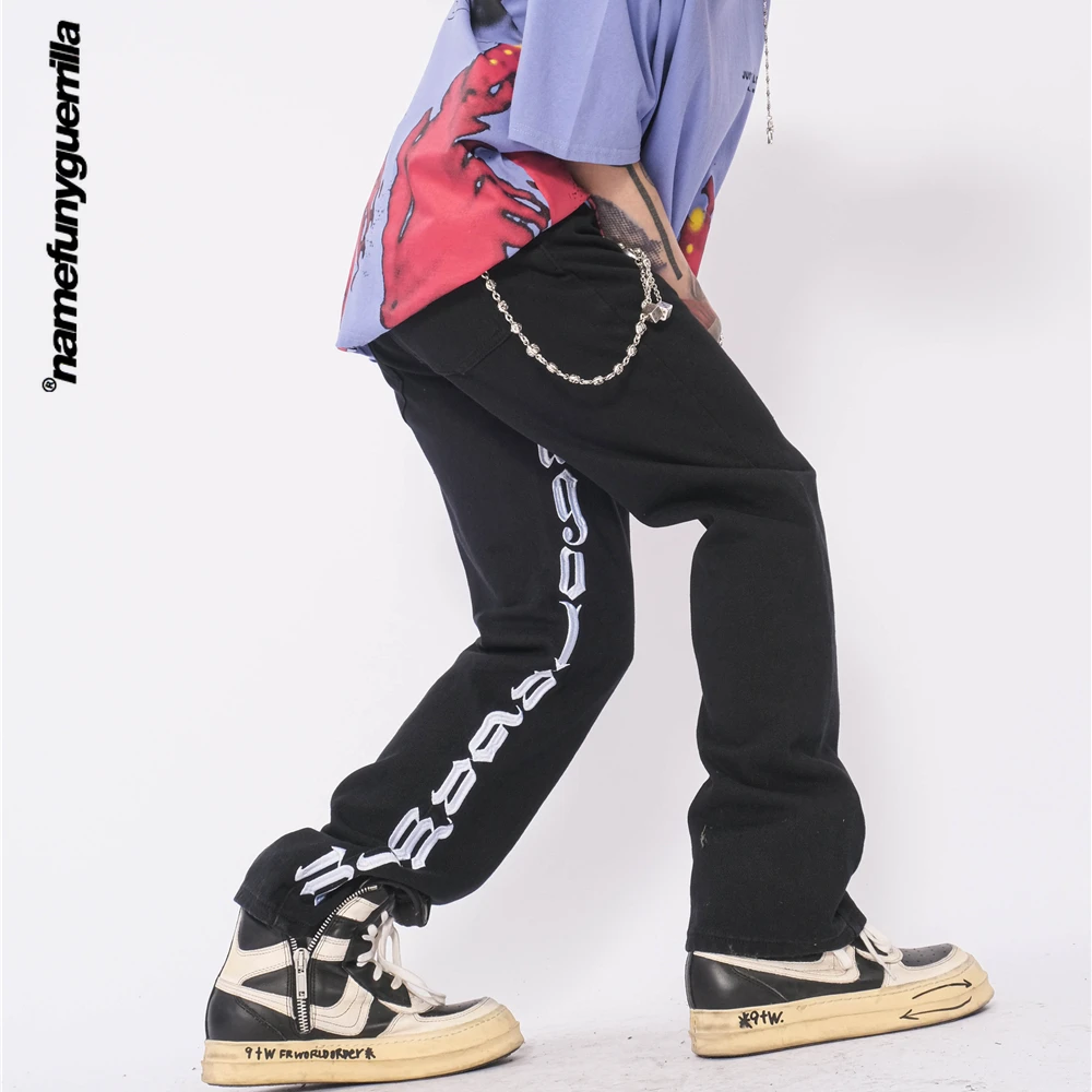 

Namefunyguerrilla Letter embroidery men designer jeans for men goth clothes Hip Hop jeans men fashion straight leg jeans MG211