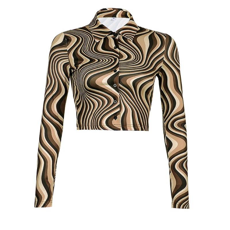 

HEYounGIRL Paisley Print Vintage Long Sleeve Tee Shirt Women Y2K Casual Fashion Cropped Top Fashion Button Up T Shirt Ladies