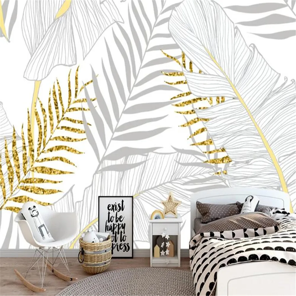 

Milofi пользовательские 3D свежие растения ручная роспись акварельные листья цветы скандинавские большие обои ТВ фоновая стена