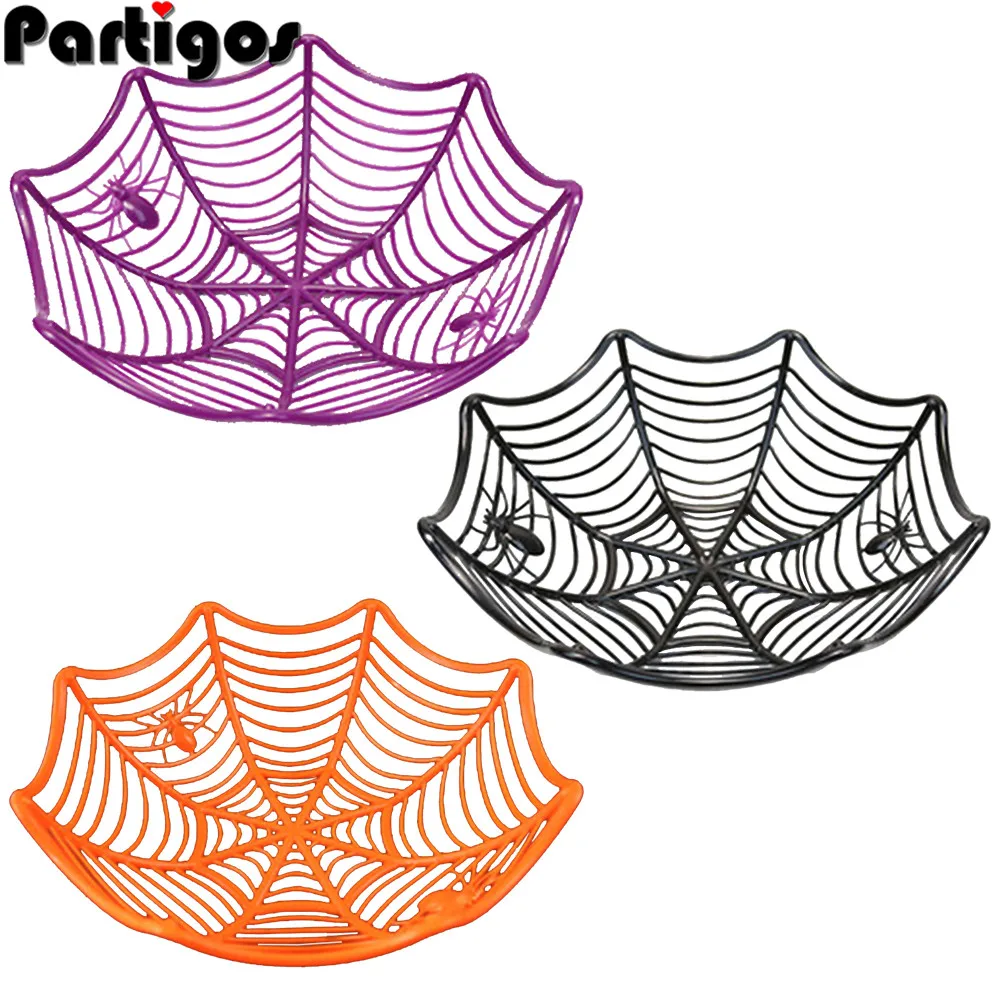 Halloween Black Orange Purple Web Bowl Fruit Plate Candy Bis