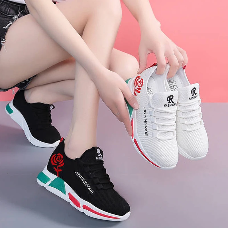 

Increasing Women Sneakers Breathable White Shoes Comfortable Lace Up Casual Shoes Running Shock Absorption Sports Shoes Summer