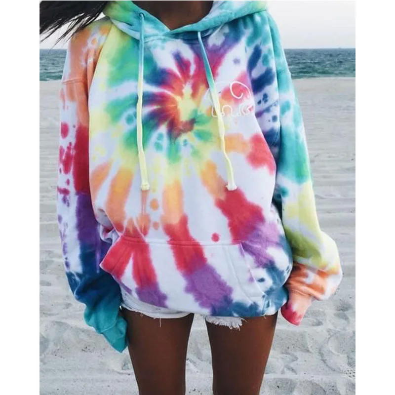 

Women Hoodies Fashion Casual Printing Tie Dyed Wild Loose Camo Hooded Sweatshirt Streetwear Hoodie