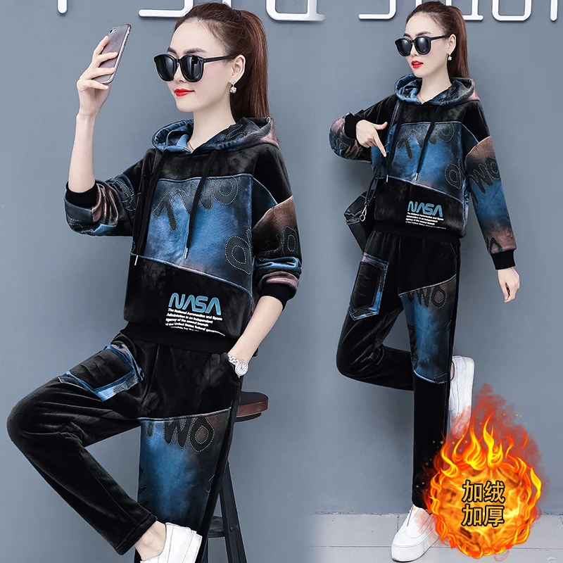 Комплект из 2 предметов спортивный костюм для женщин размера плюс теплая плотная