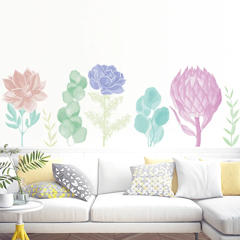 Крупные акварельные настенные наклейки в виде лотоса цветы домашний декор