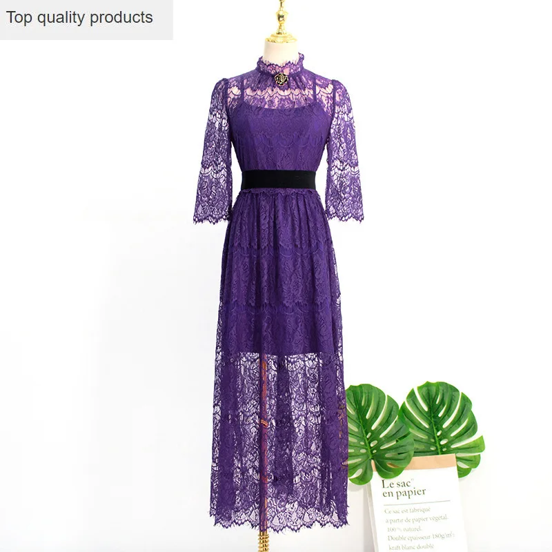 Женское кружевное платье в Корейском стиле Элегантное Длинное винтажное