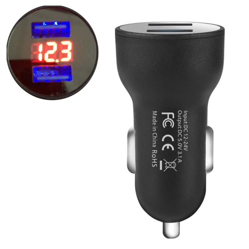 DC 12V 24V двойной зарядное устройство USB цифровой светодиодный дисплей напряжения тока 2.1A адаптер