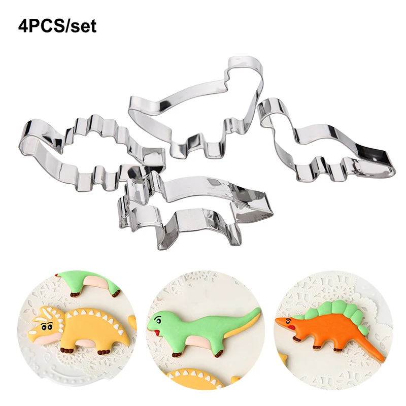 

3PCS Dinosaur Cookies Cutter Mold Dinosaur Biscuit Embossing Mould Sugar craft Dessert Baking Silicone Mold for Sop