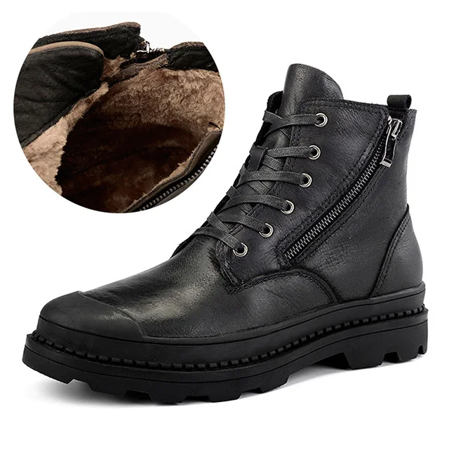Black with fur Дышащие мужские ботинки; зимние ботинки из натуральной кожи на меху; Мужская обувь; зимняя обувь martin; винтажные рабочие ботинки в байкерском стиле - Цвет: Black with fur