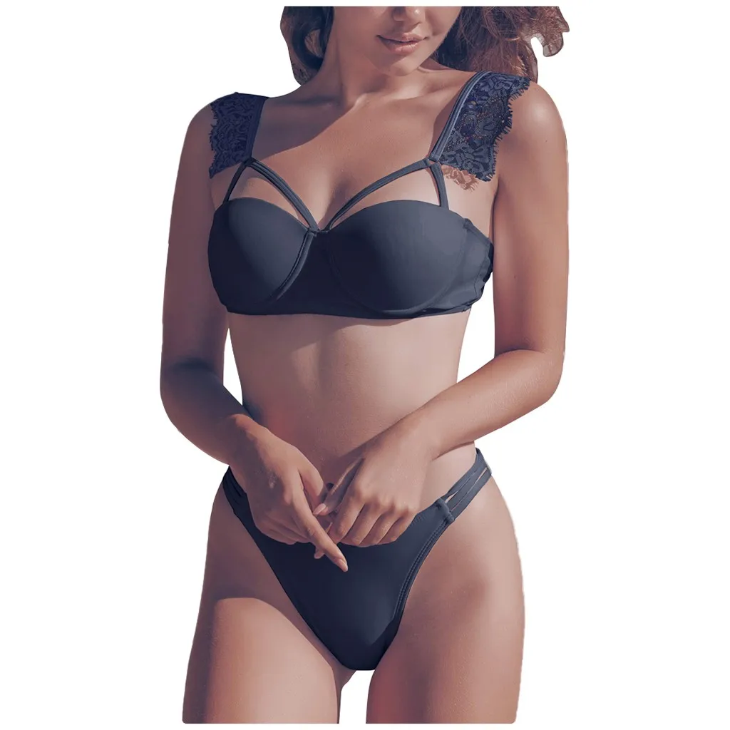 

Комплект бикини, купальник, сексуальный цвет, летающий кружевной пляжный Женский мягкий чистый бюстгальтер, купальники с рукавами, комплек...