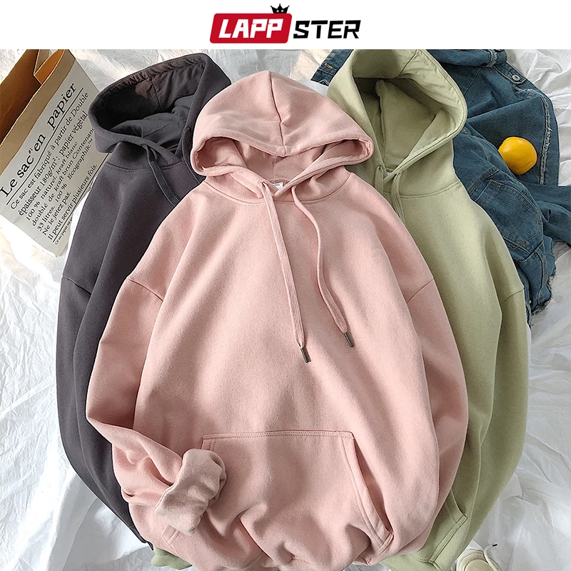 LAPPSTER мужские однотонные толстовки с капюшоном осенние мужские s хип-хоп корейские модные толстовки повседневные Хип-хоп пара толстовки плюс размер