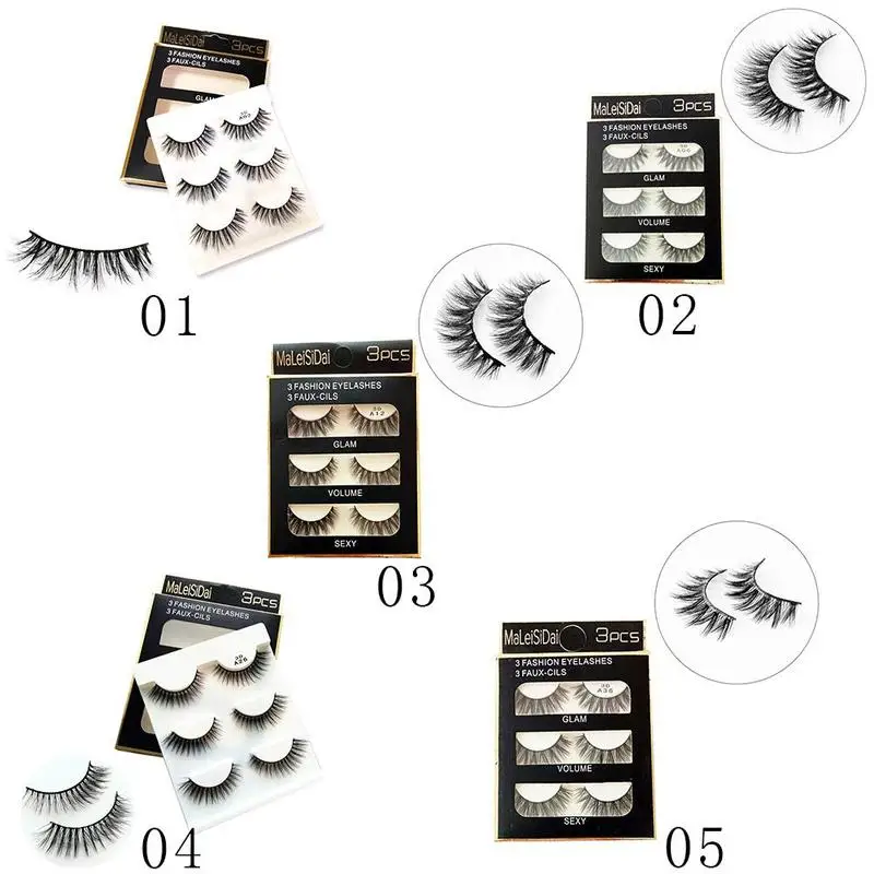 

3 Pair 3D Mink Lashes Natural Bushy Cross False Eyelashes Supplies Black Lashes New 2020 Eye Reusable Extension Makeup Lash C8C7