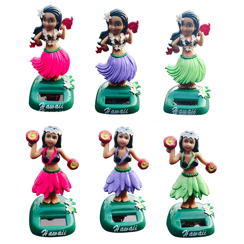 

Hawaii Girl Car Dashoard Ornament Office Desk olehead Solar Toy -pink
