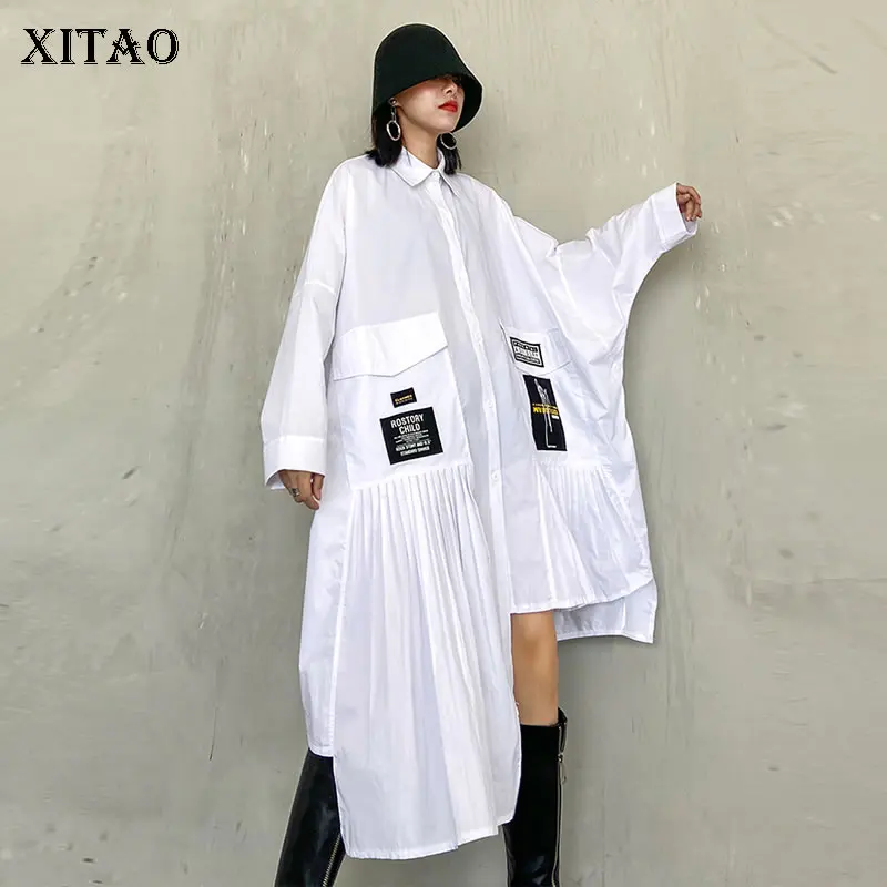 XITAO нерегулярные лоскутные плиссированные повседневные длинные блузки для