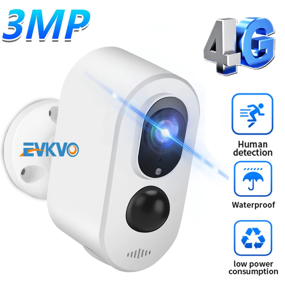 

4G Sim Card Network Security Camera 3MP HD Rechargeable Battery Powered IP Camera 4G LTE Camera Weatherproof Outdoor Indoor