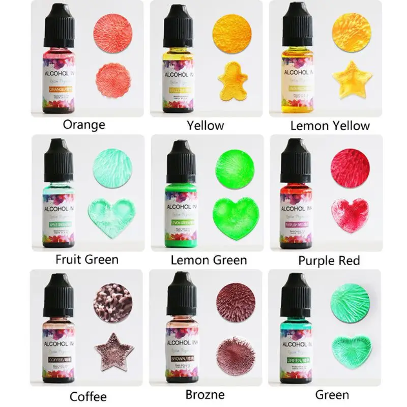 

14 Colors 10ML Art Ink Alcohol Resin Pigment Kit Liquid Resin Colorant Dye Ink Diffusion UV Epoxy Resin Jewelry Making