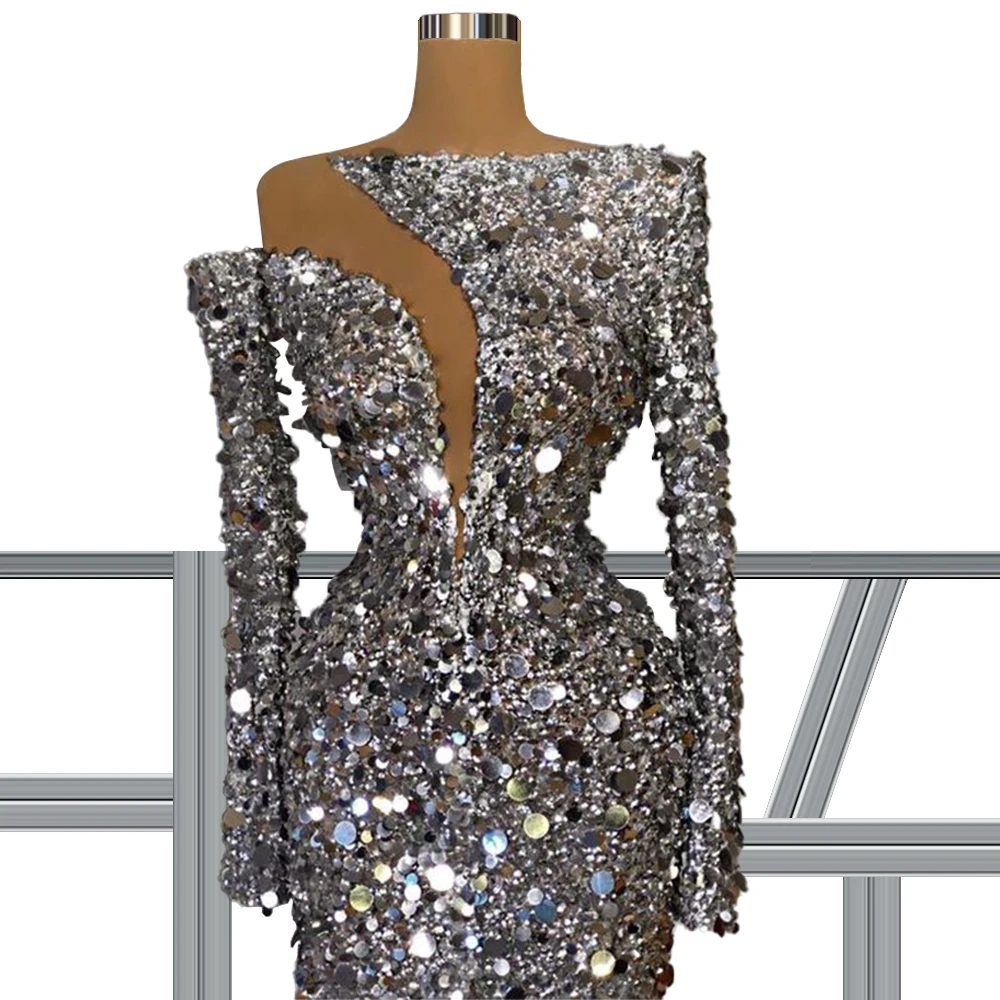 

Long Sleeves Dubai robe de soire de mariage Shining High Front Slit Evening Dresses 2021 Wedding Part Dress FOE31140