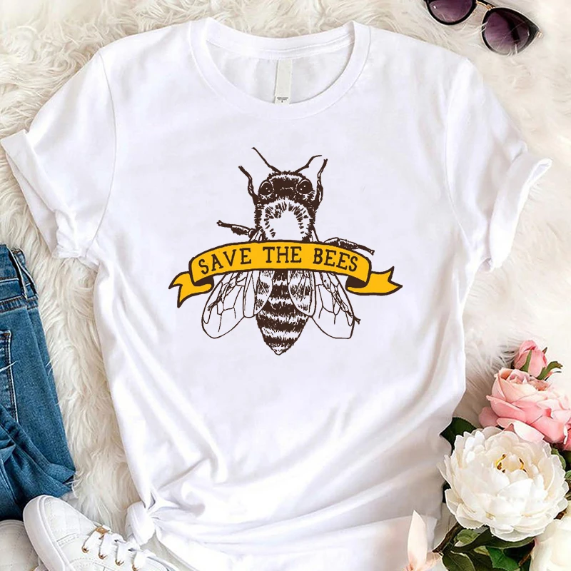 

Save The Bees Graphic Tshirt Women Cute Animal Printed Female Tops Protect Environment Aesthetic Vintage T-shirt Mujer Camisetas