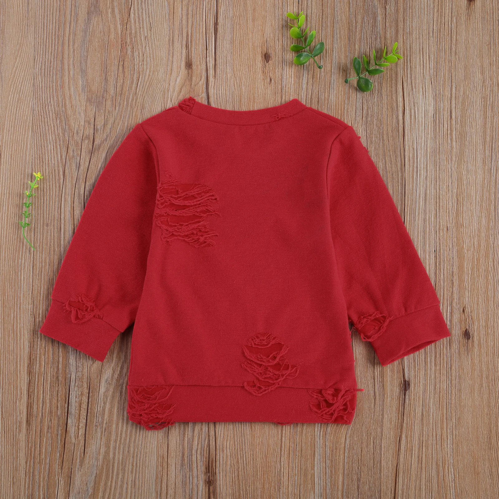 Kids Ripped Pullover Fashion Solid Color Round Neck Long Sleeve Blouse Top for Boys Girls Retro Tops Red/Black 3M-4Y Sweatshirts