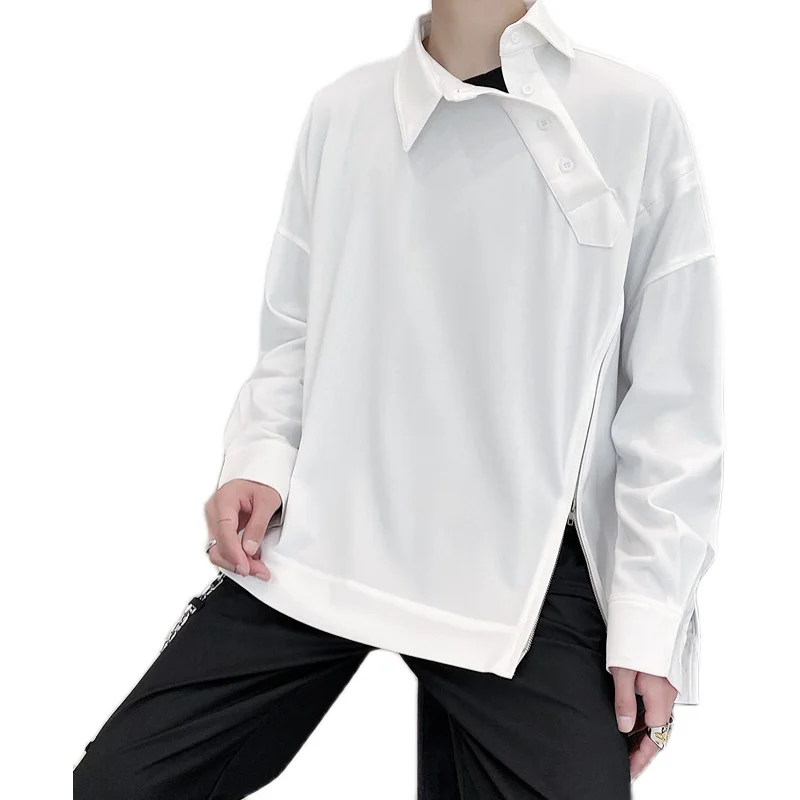 

New Men Oblique Collar Zipper Pullover Hoodie Male Japan Harajuku Streetwear Loose Casual Sweatshirt