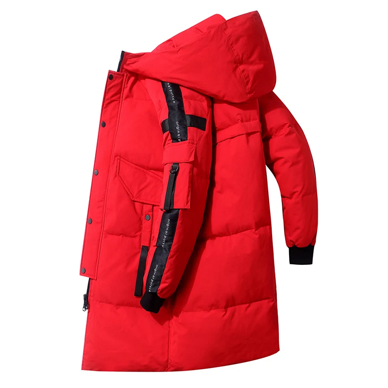 2022 New brand wind down jacket men's long tide thickened slim winter down jacket white duck dow casualn hooded warm coat