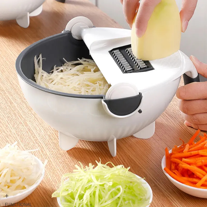 

9 In 1 Multifunction Vegetable Cutter Potato Grater Easy Food Chopper Slicer Peeler Rotate Drain Basket Household Kitchen Gadget