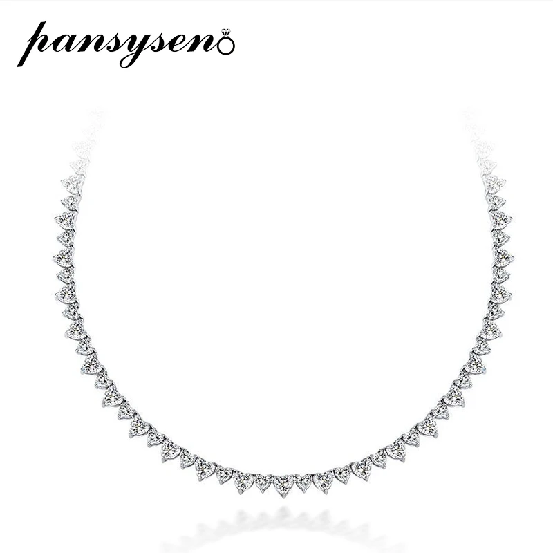 

PANSYSEN Top Quality 100% 925 Sterling Silver Heart Cut Simulated Moissanite Diamonds Necklaces Ladies Wedding Fine Jewelry Gift