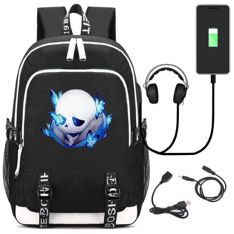 Школьный ранец Undertale Cos с USB разъемом крутой рюкзак для косплея рисунком скелета