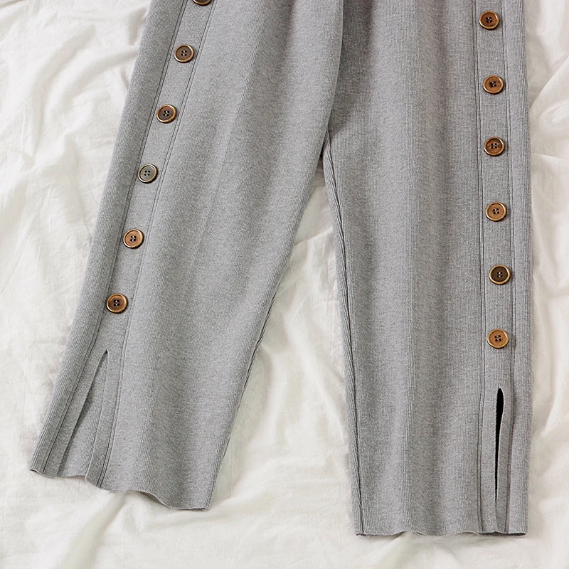 BGTEEVER стильные прямые трикотажные штаны с боковыми пуговицами женские зимние