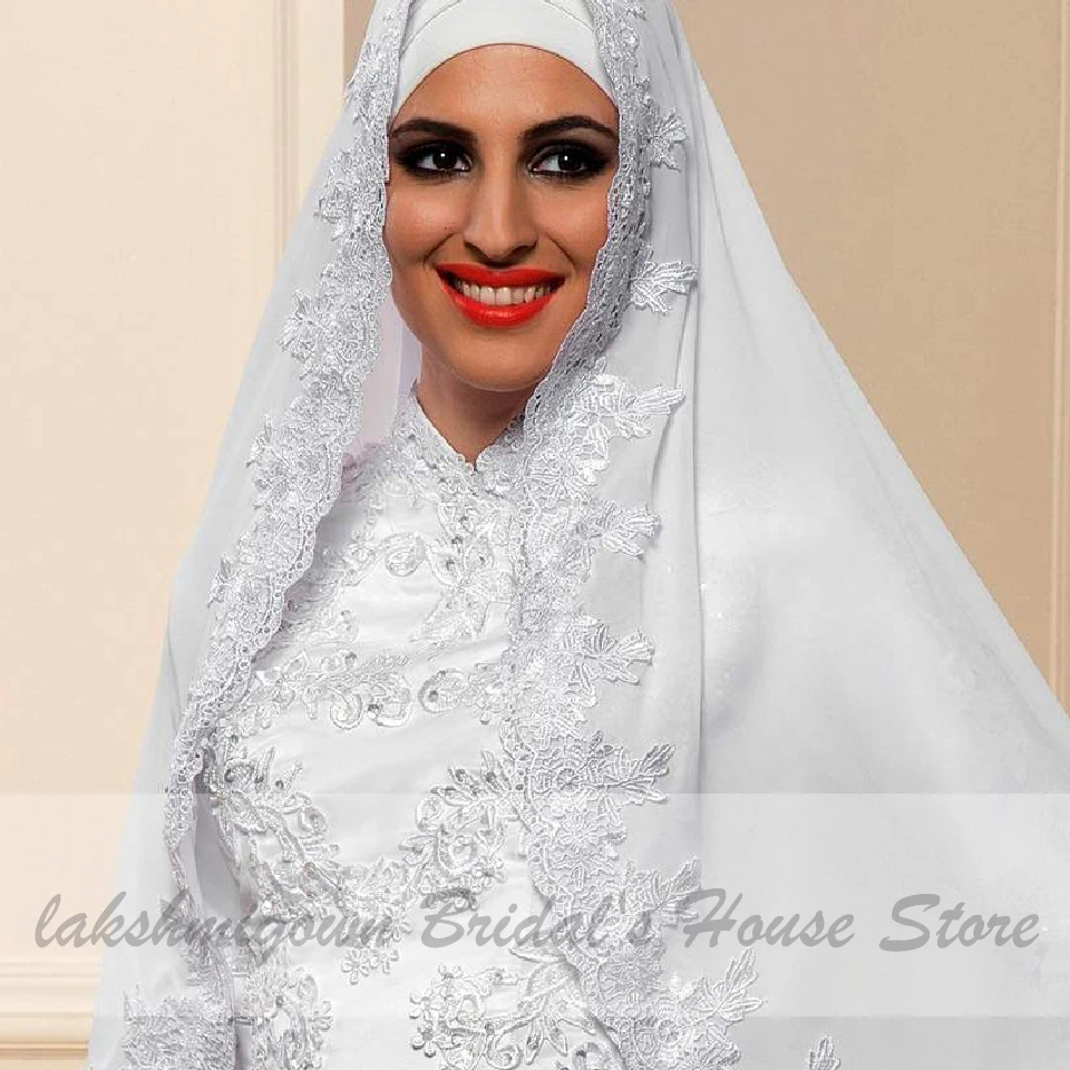 Indian Wedding Dress With Hijab Lace Beaded Mermaid Gown Long Sleeve Muslim Bridal 2020 Vestido de Novia Blanco | Свадьбы и