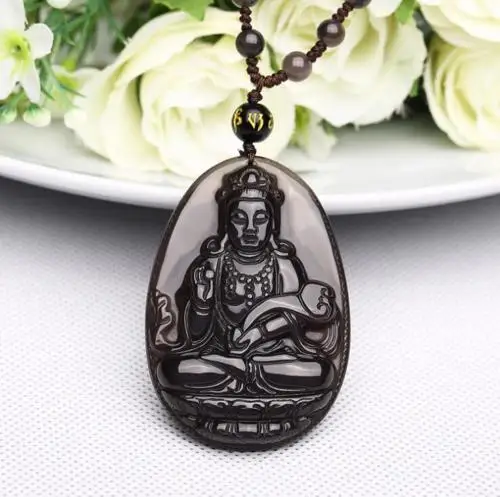 LETSFUN Fine Jewelry 100% Natural Ice Obsidian Hand Carved Guanyin Bodhisa Lucky Pendant Necklace Free Shipping | Украшения и