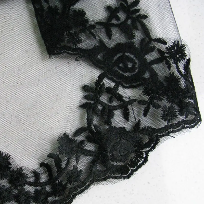 

Single Layer Women Girls Cover Face Mantilla Black Wedding Veil Embroidery Eyelash Floral Lace Trim Halloween Cosplay Costume