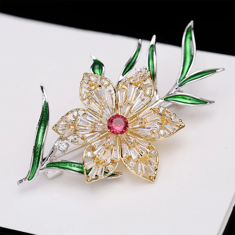 Блестящий хрустальный цветок броши для женщин broche аксессуары mujer, модный кубический цирконий Брошь Цветочный эмаль шпильки металлические украшения