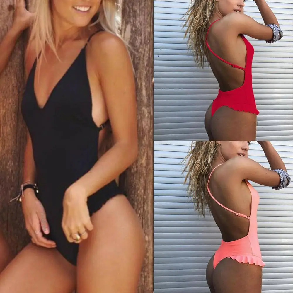 

Fashion Womens Ruffles One-Piece Bikini Push-Up Pad Swimwear Swimsuit Beachwear