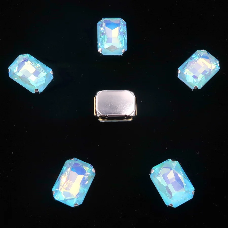 A9 Aquamarine AB Серебряный металлический коготь 20 шт/п Радужный и Желейный AB стеклянный кристалл 13*18 мм прямоугольная форма пришитые Стразы бусины ручной работы diy отделка - Цвет: A9 Aquamarine AB