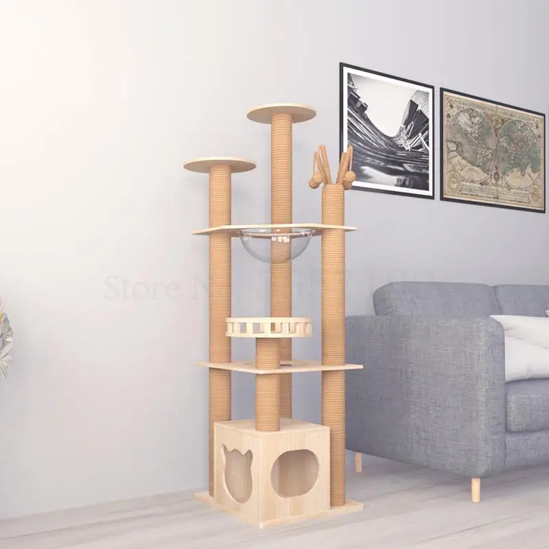 Cat frame cat climbing solid wood large tower shelf tree house one villa jumping platform toy | Дом и сад