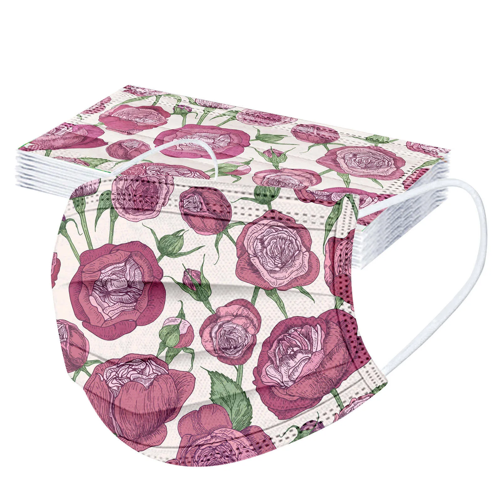 10pc Adult's Flower Print Disposable Mask Mascarillas Adult Breathable For Face Masque Noir Halloween Cosplay Designer | Тематическая