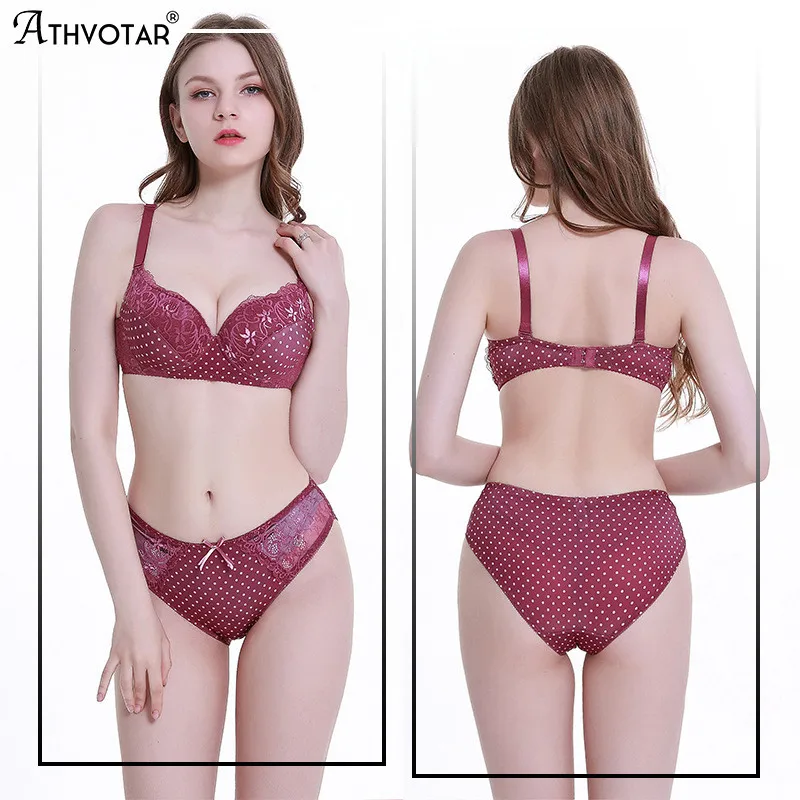 

ATHVOTAR Women Underwear Set Sexy Lace Bra Set 2PCS Ladies Lingerie V-Neck Brassiere Underwire Bralette Panties Suit