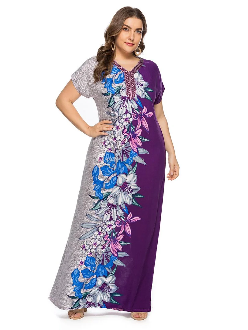 Мусульманское женское длинное летнее платье с коротким рукавом цветочным