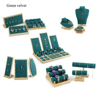 wooden green necklace bracelets earrings set display stand jewelley display holder stand velvet jewelry box organizer wholesale