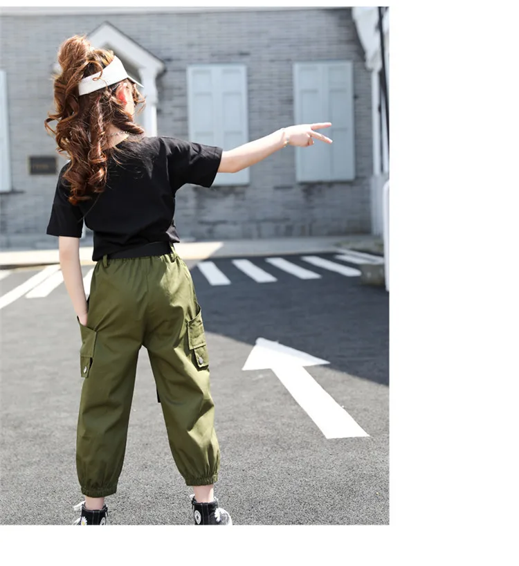 Летняя одежда для девочек Однотонная рубашка + штаны костюм из 2 предметов