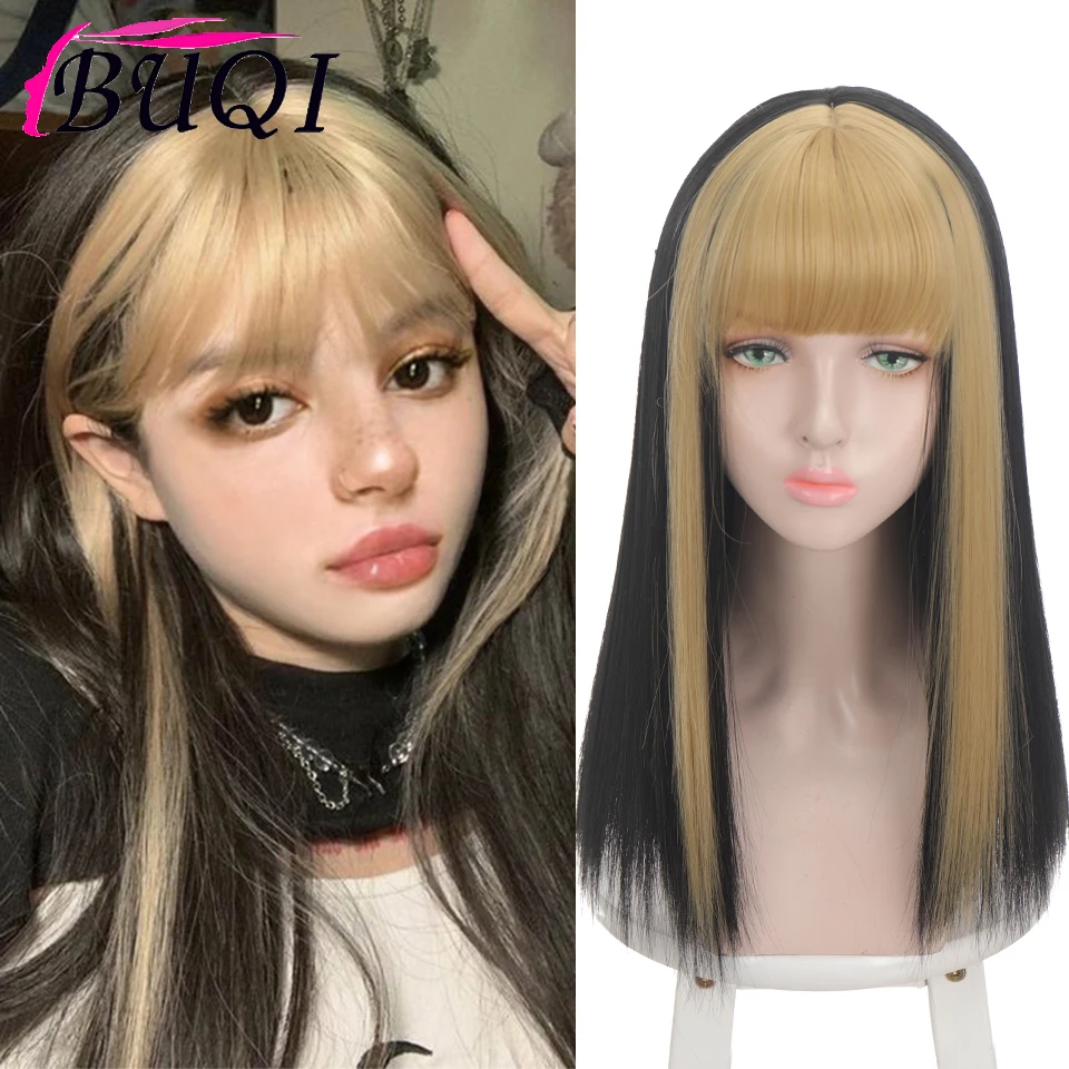 Longa e Lisa para Cosplay Resistente ao Calor com Franja Buqi Peruca Sintética Feminina Loira
