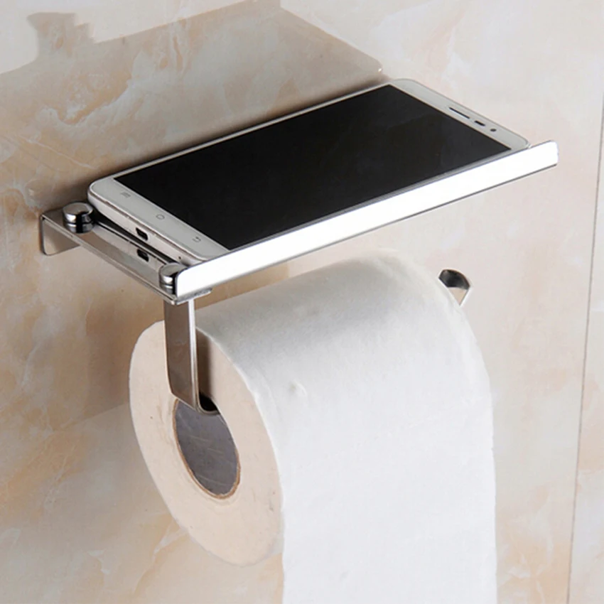 stainless steel toilet paper holder bathroom wall mount wc paper phone holder shelf towel roll shelf accessories free global shipping