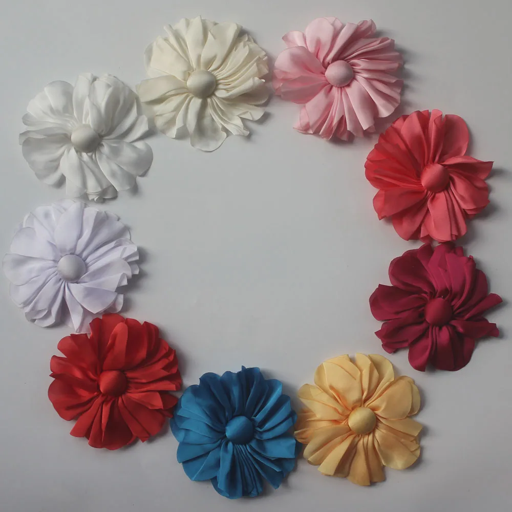 Бесплатная доставка ePacket 120 шт. цветок из атласной ткани с центром пуговиц для