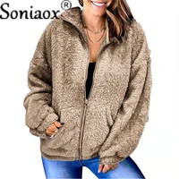 2021 winter women jacket casual loose warm plush hooded coat fashion faux fur zipper cardigan top retro outwear jackets overcoat