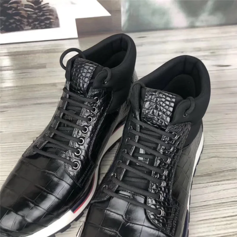 Autumn/Winter Style Authentic Real Crocodile Belly Skin Men's Casual Sneakers Genuine Alligator Leather Male Lace-up High Shoes | Обувь