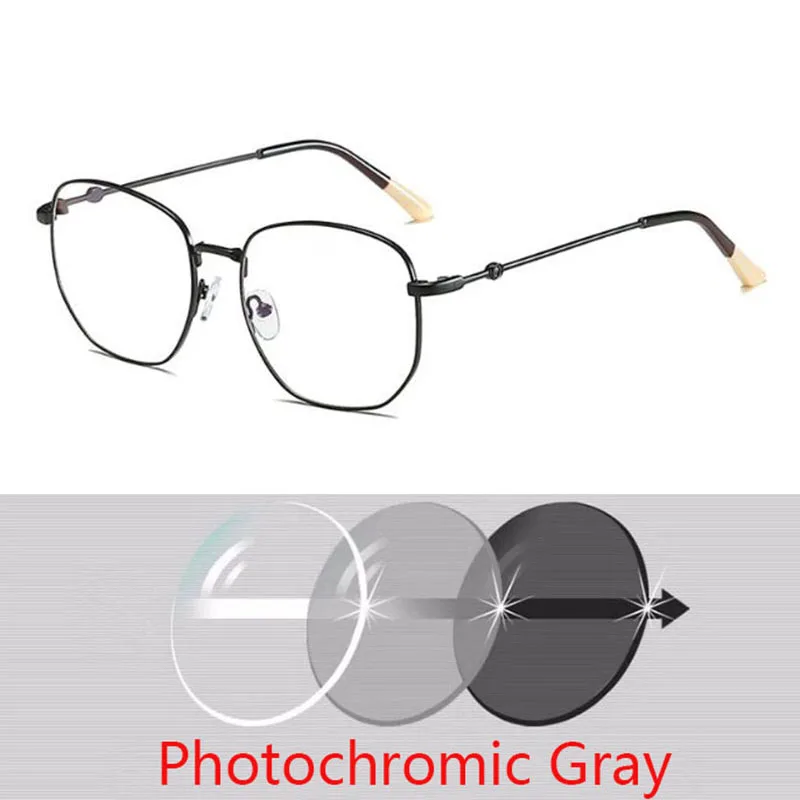 Anti Blue Light Metal Glasses Women Big Frame Spectacles Photochromic Eyeglasses Prescription 0 -0.5 -1.0 -1.5 -2.0 To -6.0 | Аксессуары