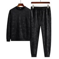 2020 autumn the new personality contracted jacquard round neck long sleeve fleece trousers for men