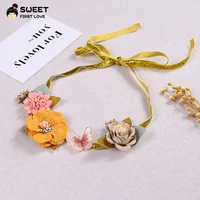 fashion bohemian bride flower wreath headbands baby girl floral crown wedding garland hair bands for children hair accessorie