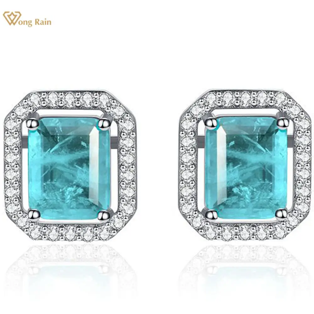 

Wong Rain 925 Sterling Silver Created Moissanite Paraiba Tourmaline Gemstone Diamonds Ear Studs Earrings Fine Jewelry Wholesale