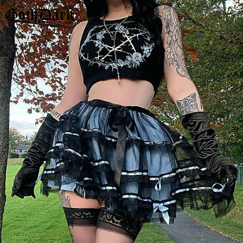 

Goth Dark Thorns Printed Mall Gothic Sexy Tank Tops Grunge Aesthetic E-girl Black Bodycon Cropped Top Emo Streetwear Alt Clothes